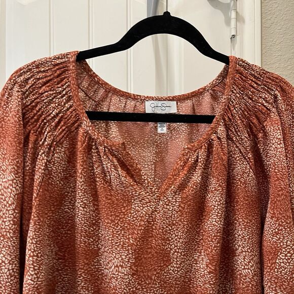 Jessica Simpson Rust Red White Spots Dots Hippie Flowy Boho Long Sleeve Top XXL - Picture 2 of 11